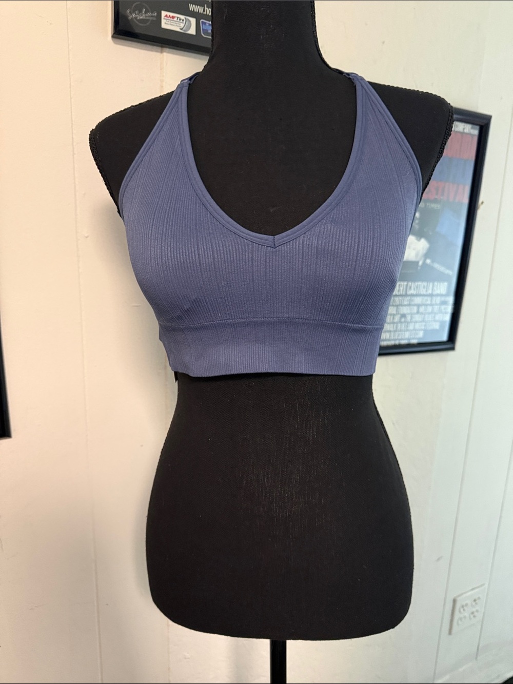 PINK Victoria's Secret Ribbed V-Neck , Halter Bra in Dusty Blue